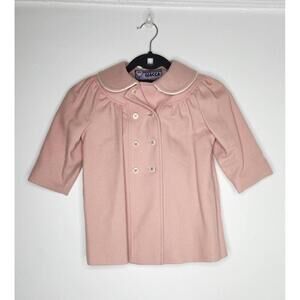 Giacca Wool Dress Coat Toddler Girls 3T Pink Peter Pan Collar Made In USA